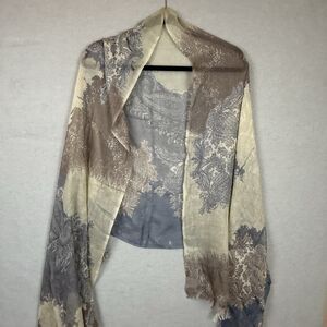 Women's Pashma 100% Cashmere And Silk Scarf Wrap Gray Brown Cream 29W x56L